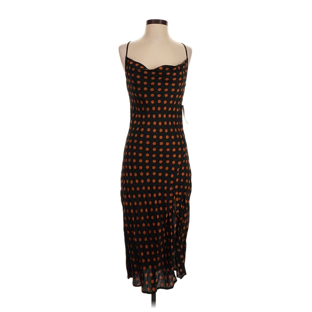 NWT For Love & Lemons Black Rust Polka Dot Open Back Slip Midi Dress XS